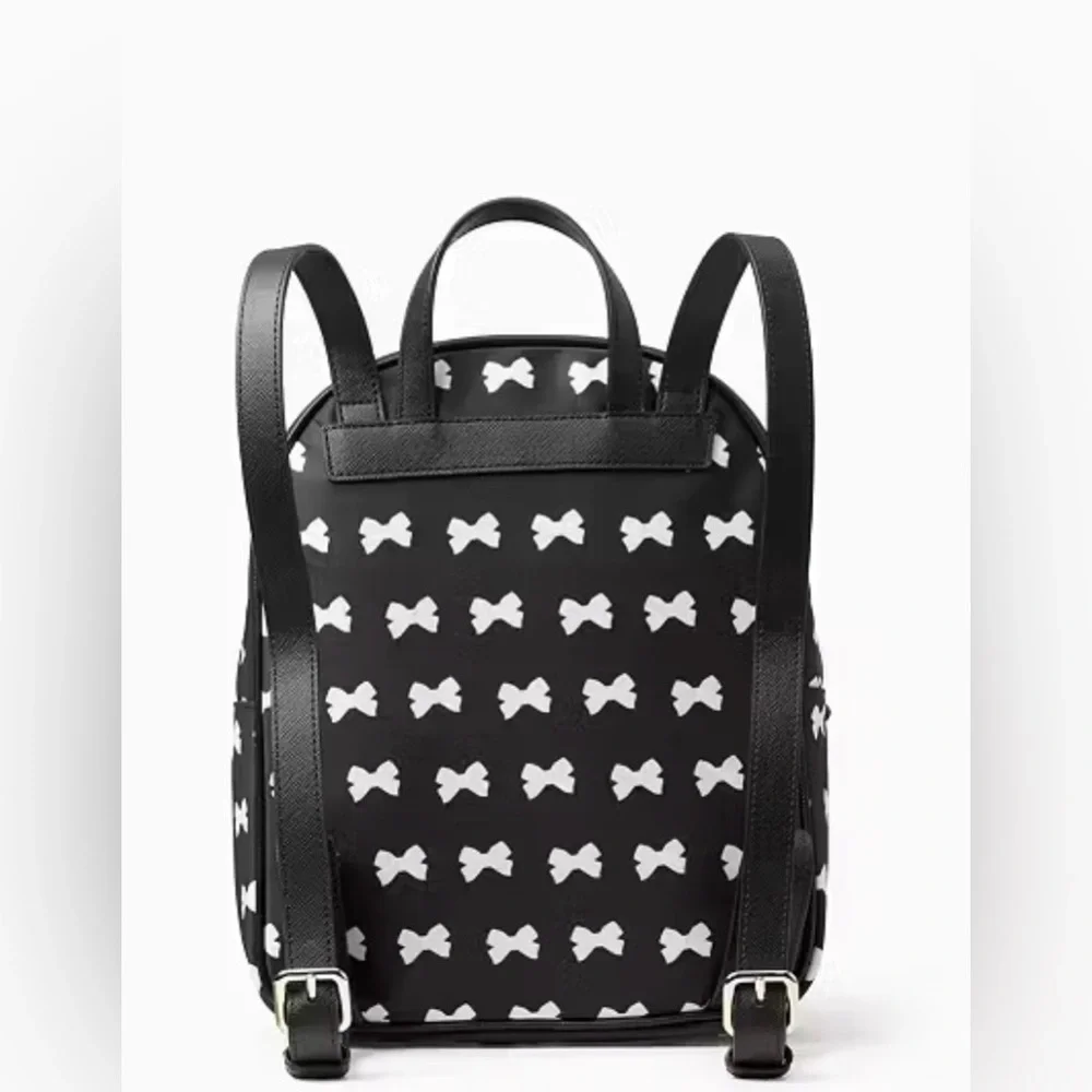 🆕 Kate Spade NWOT Wilson Road Bradley Bow Pattern Backpack, Black and White, Sm